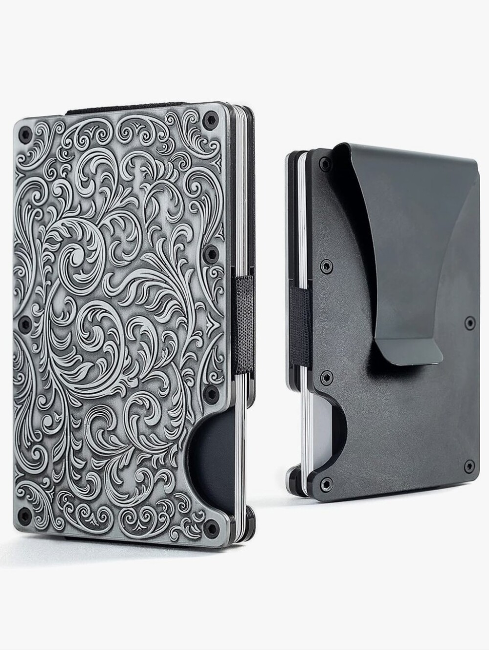 nwt Slim Western Credit Card Wallet in Antique Silver Tooled RFID Money Clip